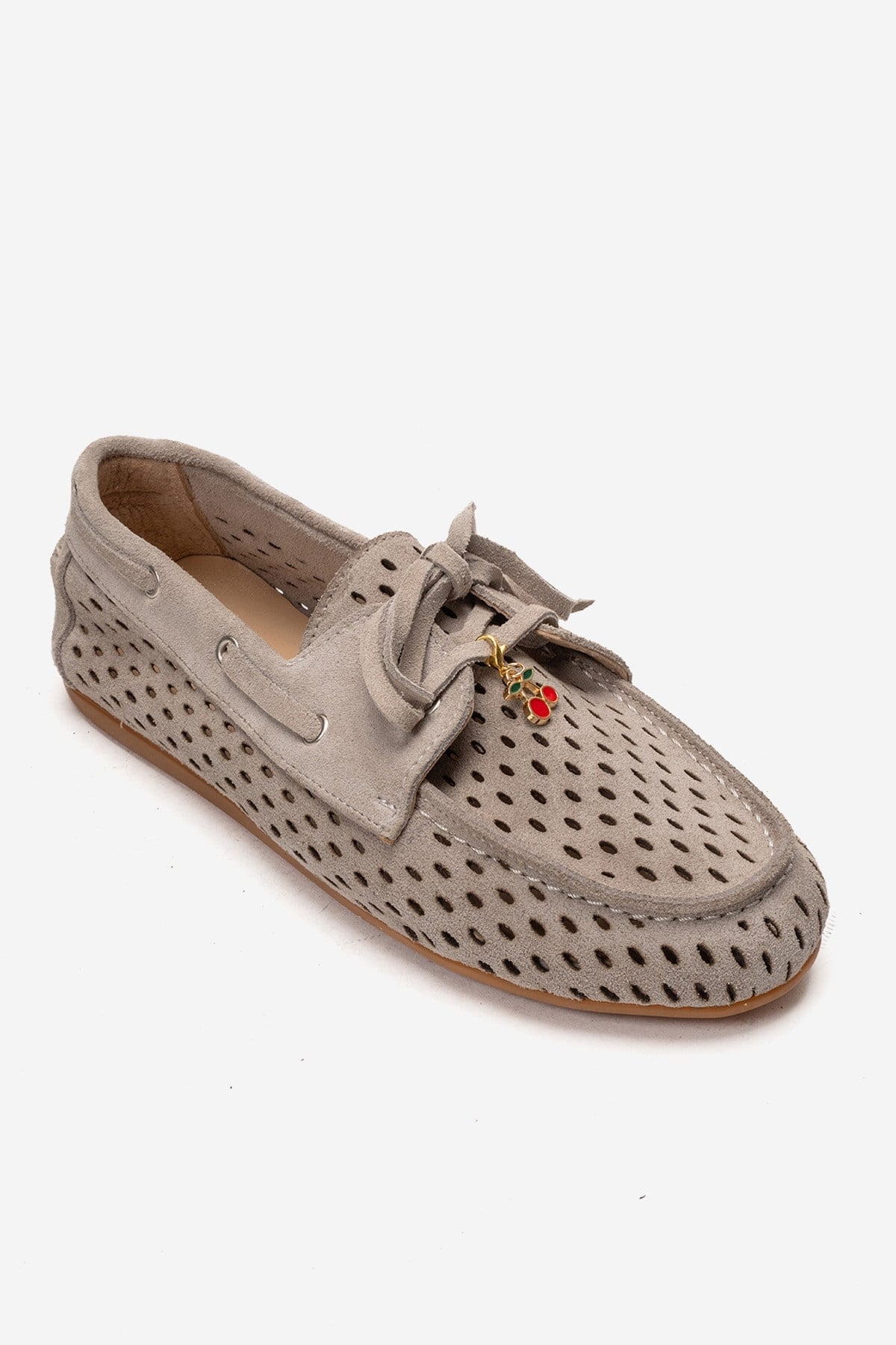 STEVO - Mocasin de Piel Genuina de Gamuza Beige con Cordones (Mujer)