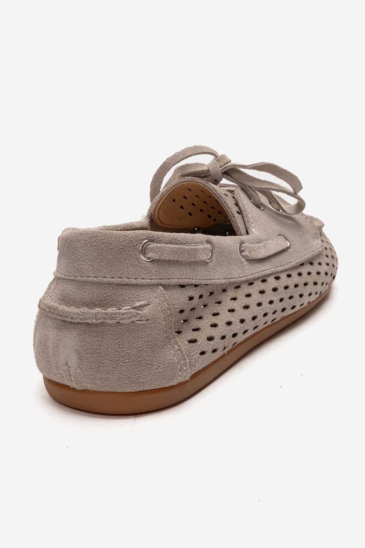 STEVO - Mocasin de Piel Genuina de Gamuza Beige con Cordones (Mujer)