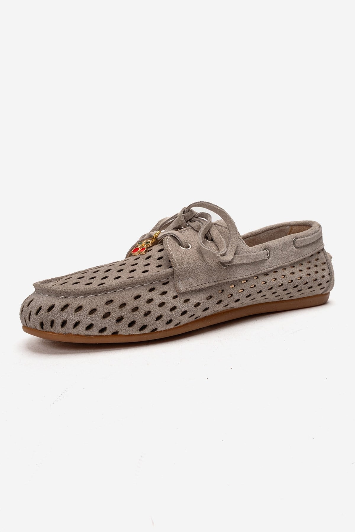 STEVO - Mocasin de Piel Genuina de Gamuza Beige con Cordones (Mujer)