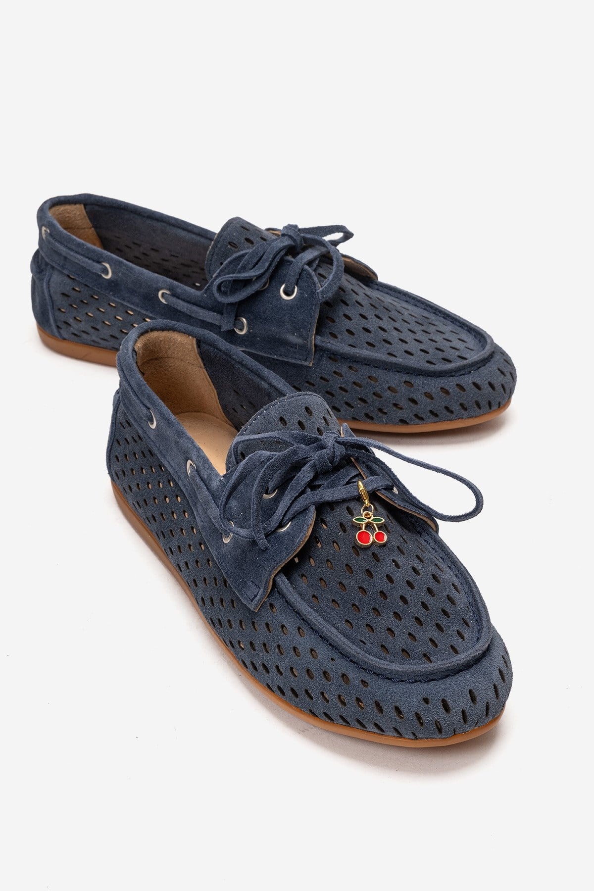 Stevo - Mocasín de cuero genuino perforado con cordones, color azul denim (mujer)