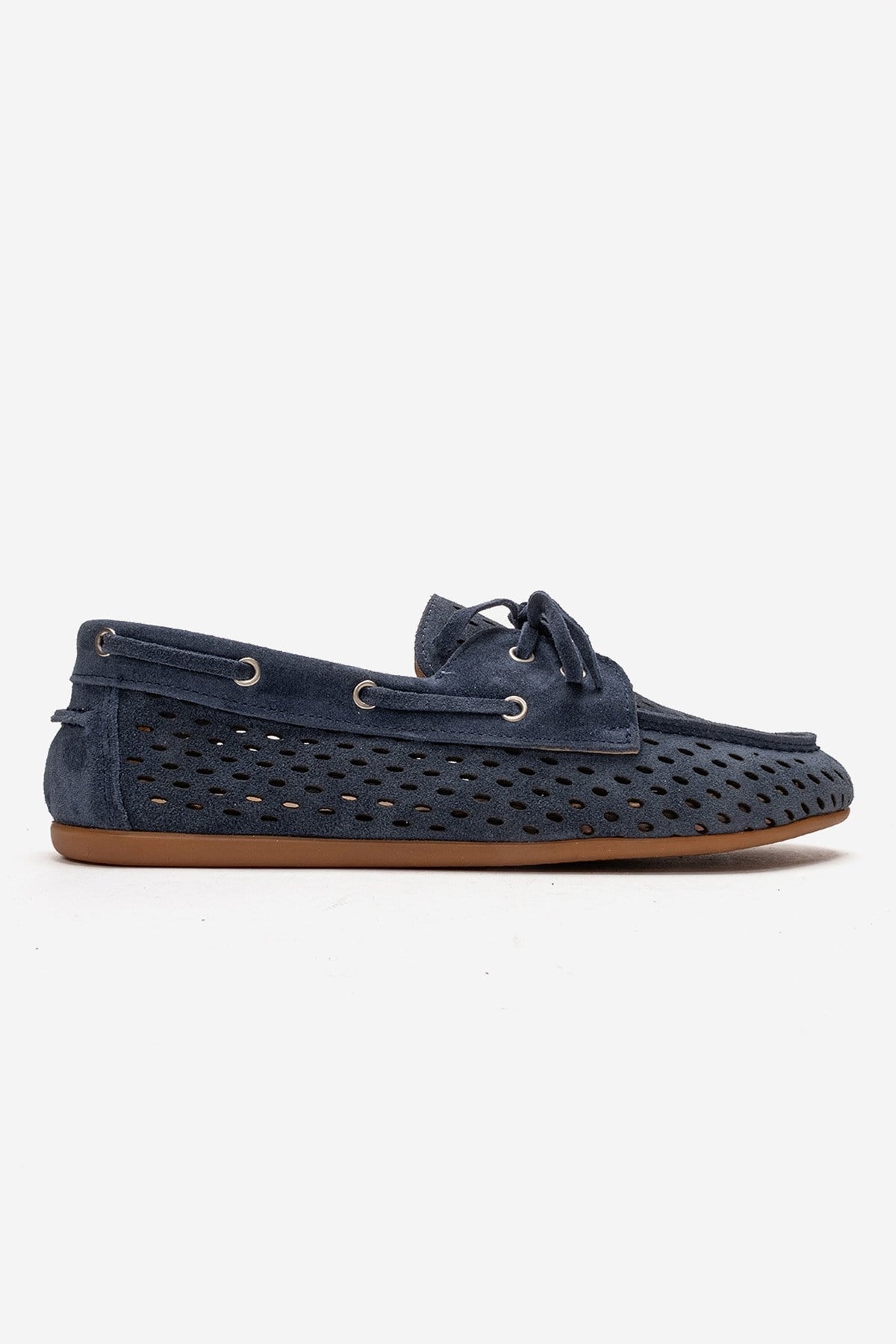 Stevo - Mocasín de cuero genuino perforado con cordones, color azul denim (mujer)
