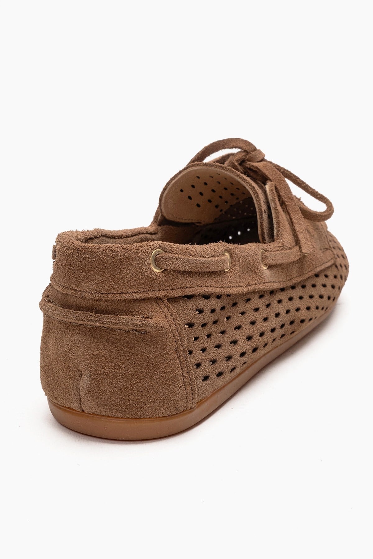 Stevo - Mocasín con cordones perforado de cuero genuino color topo (Mujer)