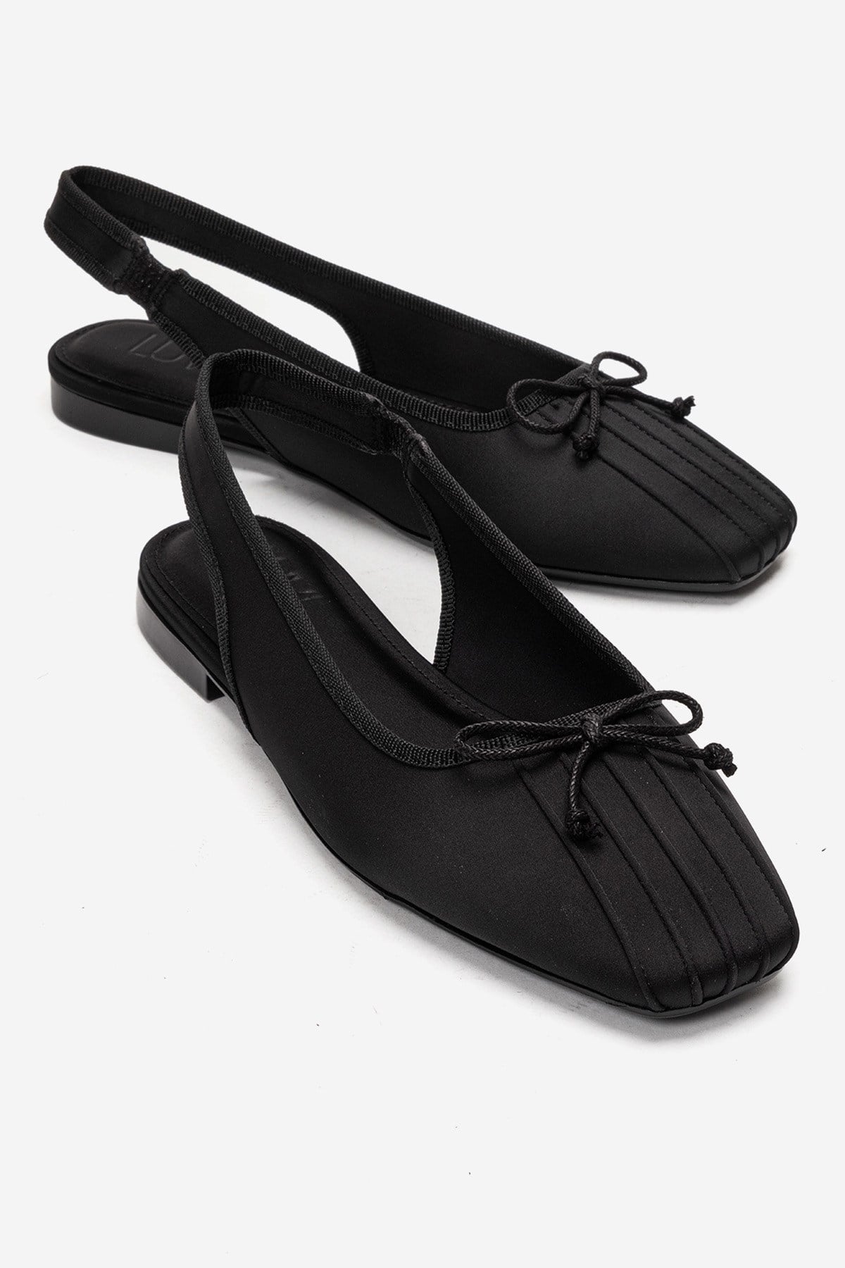 Zelvia - Black Satin Bow Slingback Ballet Flat (Women)