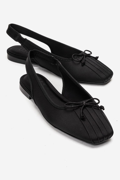 Zelvia - Black Satin Bow Slingback Ballet Flat (Women)