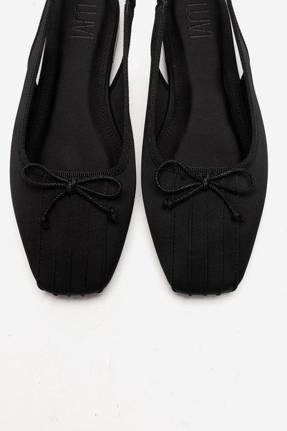 Zelvia - Black Satin Bow Slingback Ballet Flat (Women)