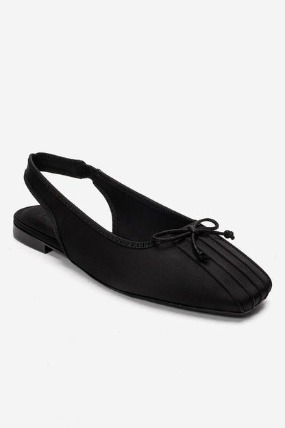 Zelvia - Black Satin Bow Slingback Ballet Flat (Women)