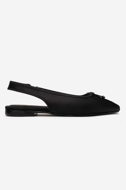 Zelvia - Black Satin Bow Slingback Ballet Flat (Women)