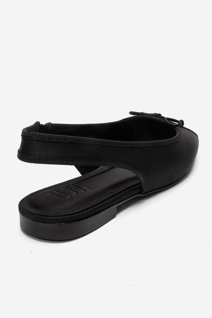 Zelvia - Black Satin Bow Slingback Ballet Flat (Women)