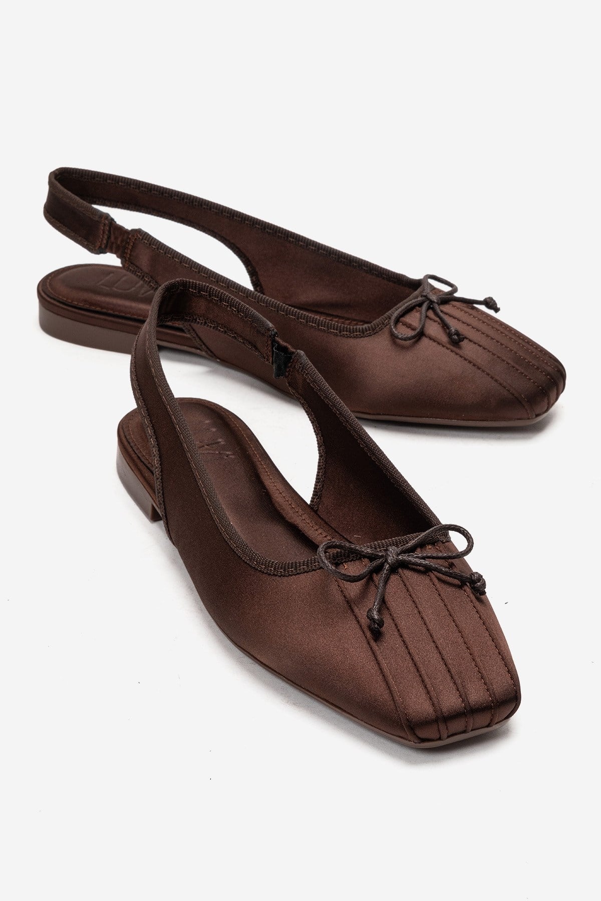 Zelvia - Brown Satin Bow Slingback Ballet Flat (Women)