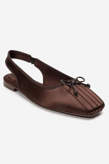 Zelvia - Brown Satin Bow Slingback Ballet Flat (Women)