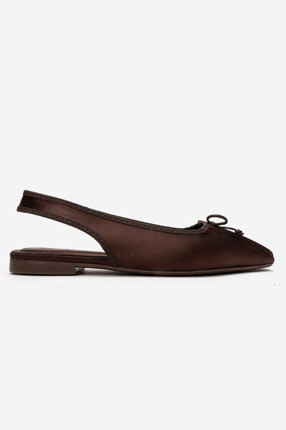 Zelvia - Brown Satin Bow Slingback Ballet Flat (Women)