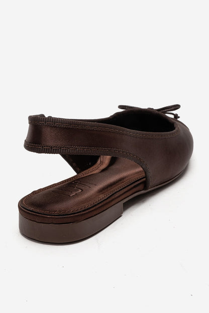 Zelvia - Brown Satin Bow Slingback Ballet Flat (Women)