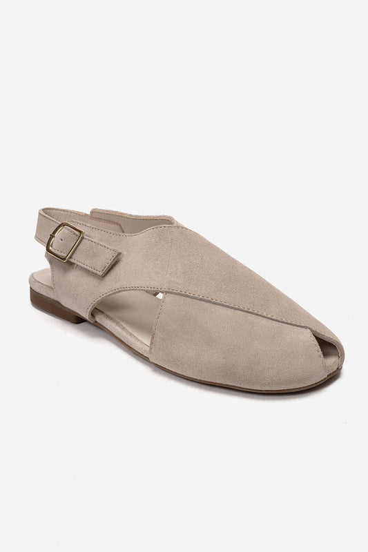 Monaro - Sandalia de Cuero Genuino Ante Beige (Mujer)