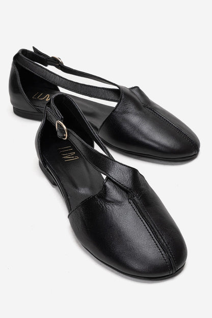 Fable - Black Genuine Leather Side-Cut Ballet Flat (Women)