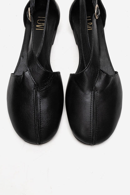 Fable - Black Genuine Leather Side-Cut Ballet Flat (Women)