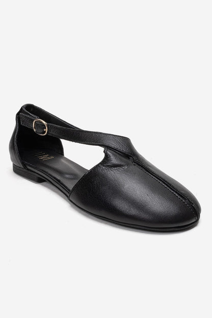 Fable - Black Genuine Leather Side-Cut Ballet Flat (Women)
