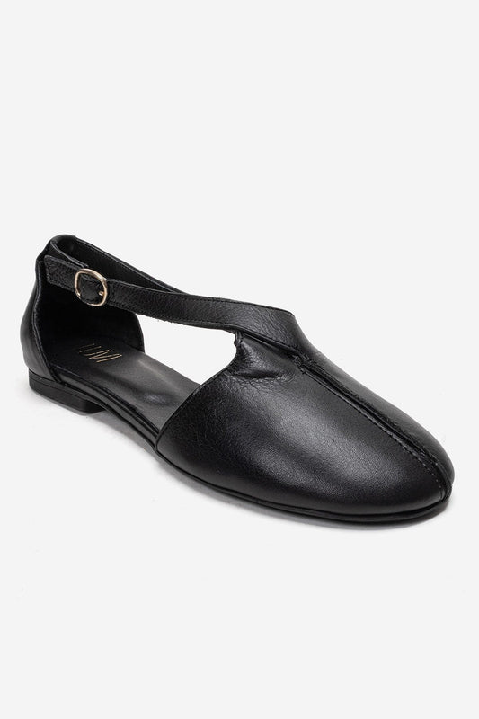 Fable - Bailarina de cuero genuino negro con corte lateral (mujer)
