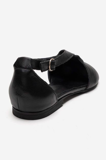 Fable - Black Genuine Leather Side-Cut Ballet Flat (Women)