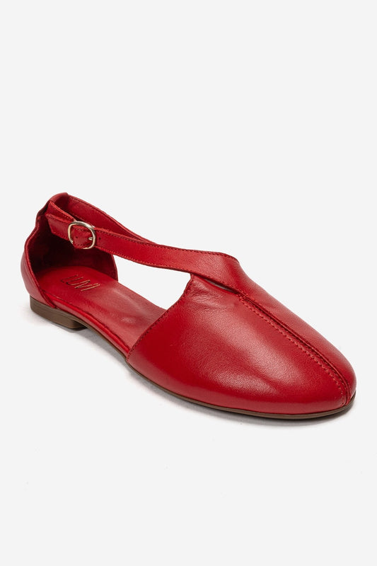Fable - Bailarina de cuero genuino rojo con corte lateral (Mujer)
