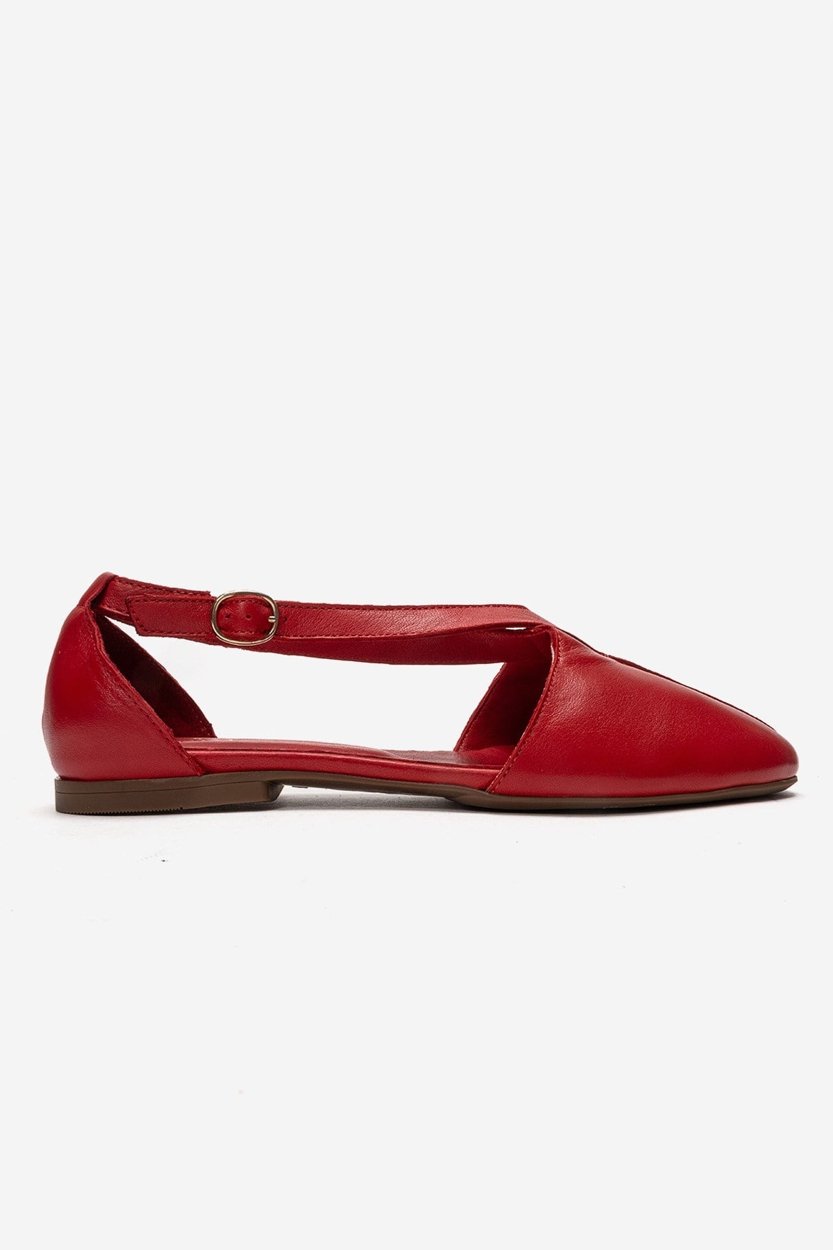 Fable - Bailarina de cuero genuino rojo con corte lateral (Mujer)