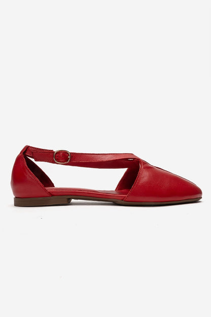 Fable - Bailarina de cuero genuino rojo con corte lateral (Mujer)