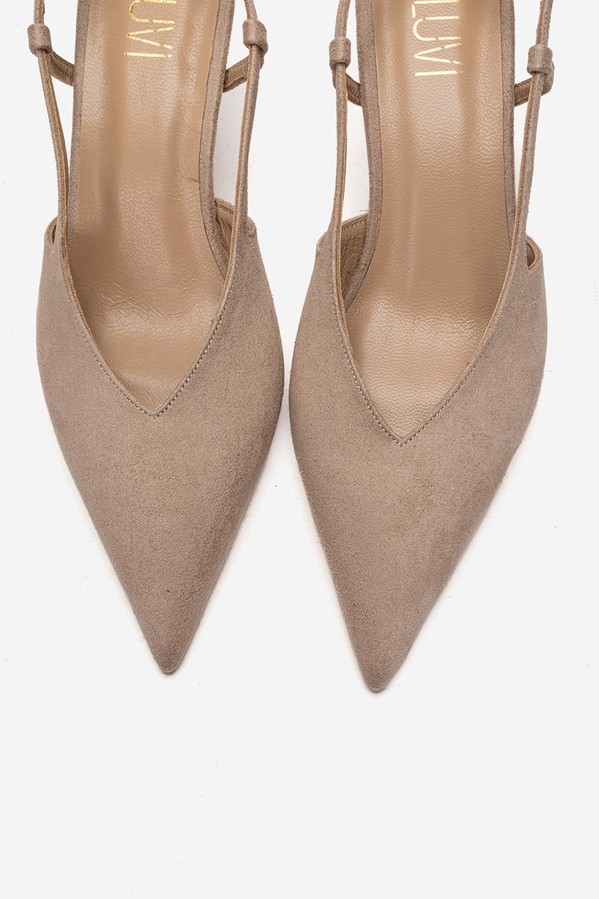 Irena - Zapatos de Tacón de Aguja Destalonados de Ante Beige con Punta, Piel Genuina (Mujer)