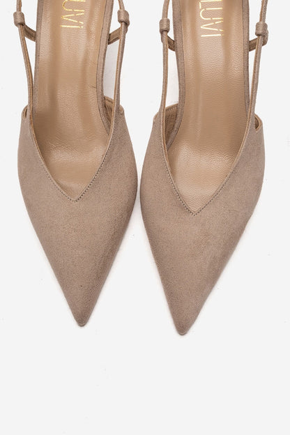 Irena - Zapatos de Tacón de Aguja Destalonados de Ante Beige con Punta, Piel Genuina (Mujer)