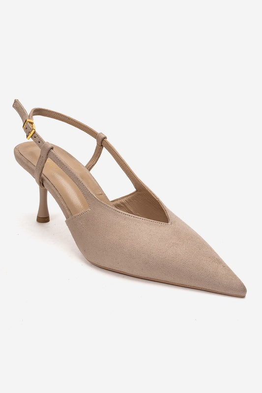 Irena - Zapatos de Tacón de Aguja Destalonados de Ante Beige con Punta, Piel Genuina (Mujer)