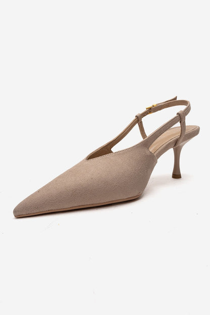 Irena - Zapatos de Tacón de Aguja Destalonados de Ante Beige con Punta, Piel Genuina (Mujer)