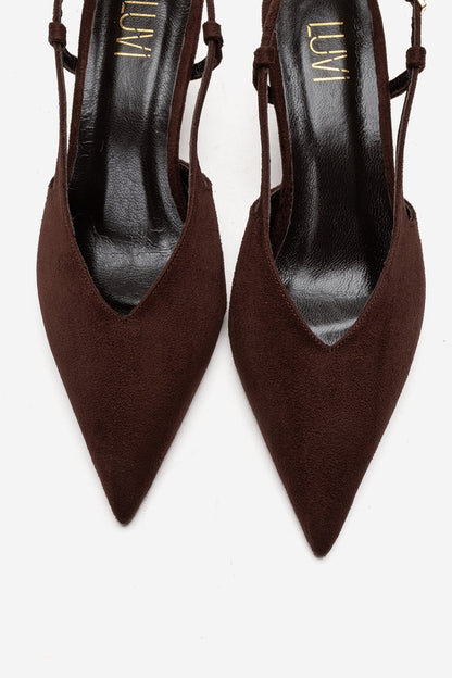 Irena - Brown Genuine Leather Pointed Slingback Stiletto Pump (Women)