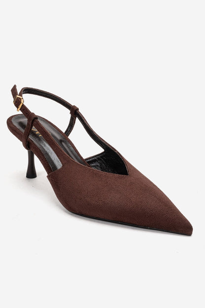 Irena - Brown Genuine Leather Pointed Slingback Stiletto Pump (Women)