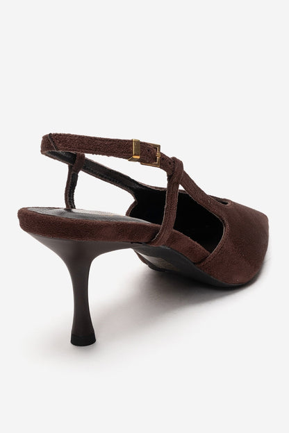 Irena - Brown Genuine Leather Pointed Slingback Stiletto Pump (Women)