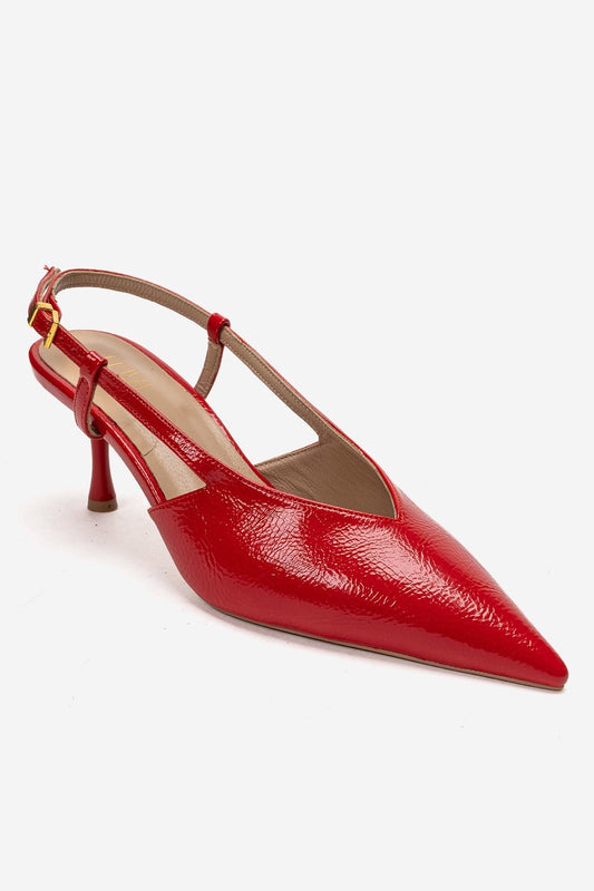 Irena - Zapatos de Tacón de Aguja con Tira Trasera en Punta de Piel Genuina Roja (Mujer)