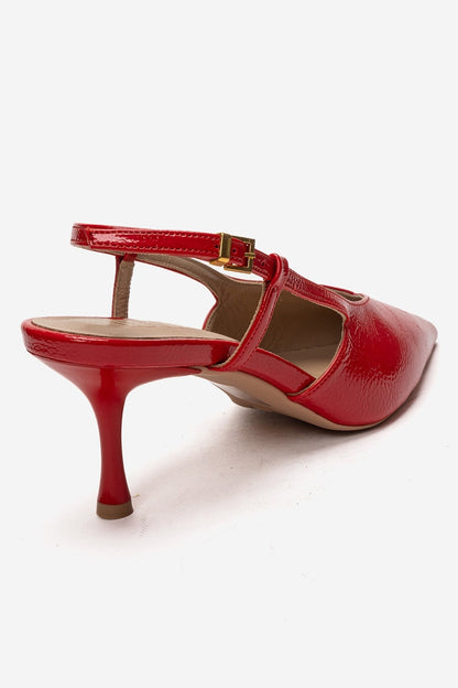 Irena - Red Genuine Leather Pointed Slingback Stiletto Pump (Women)
