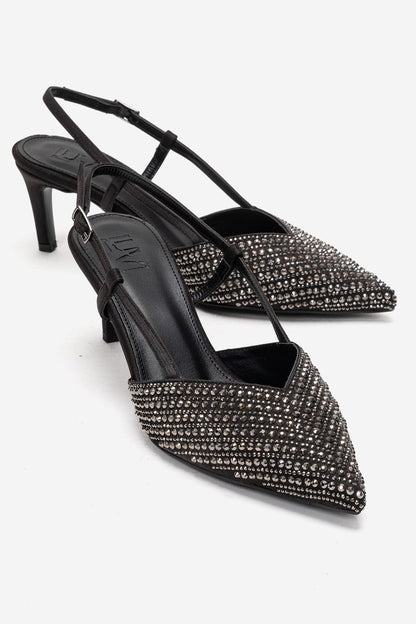 Elodie - Zapatos de tacón de aguja con pedrería - Negro (Mujer)