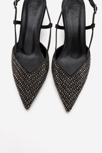 Elodie - Zapatos de tacón de aguja con pedrería - Negro (Mujer)
