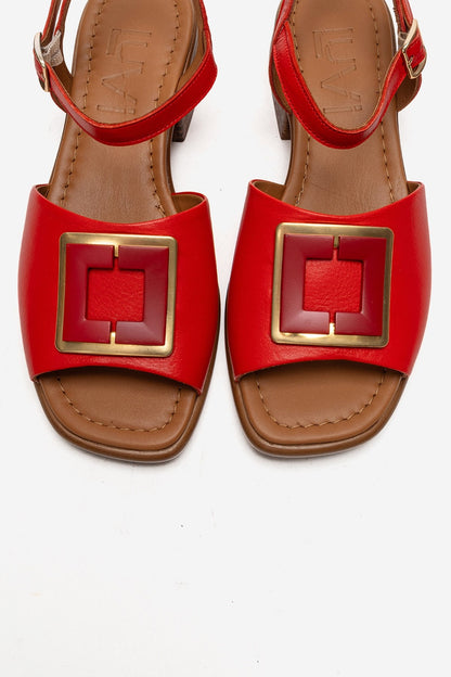 Svelte - Red Genuine Leather Buckled Sandal (Women)