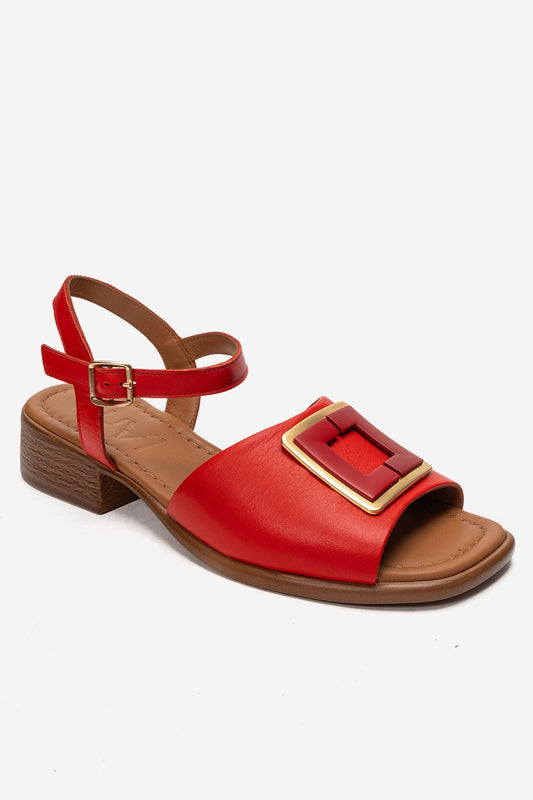 Svelte - Sandalia de Piel Genuina Roja con Hebilla (Mujer)