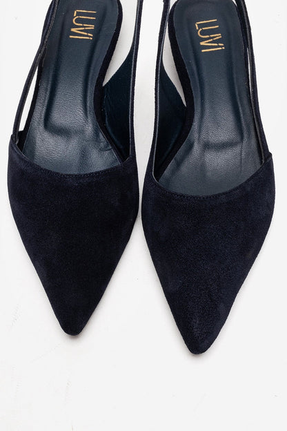BERLINA - Zapatos de tacón bajo de piel auténtica en azul marino (mujer)