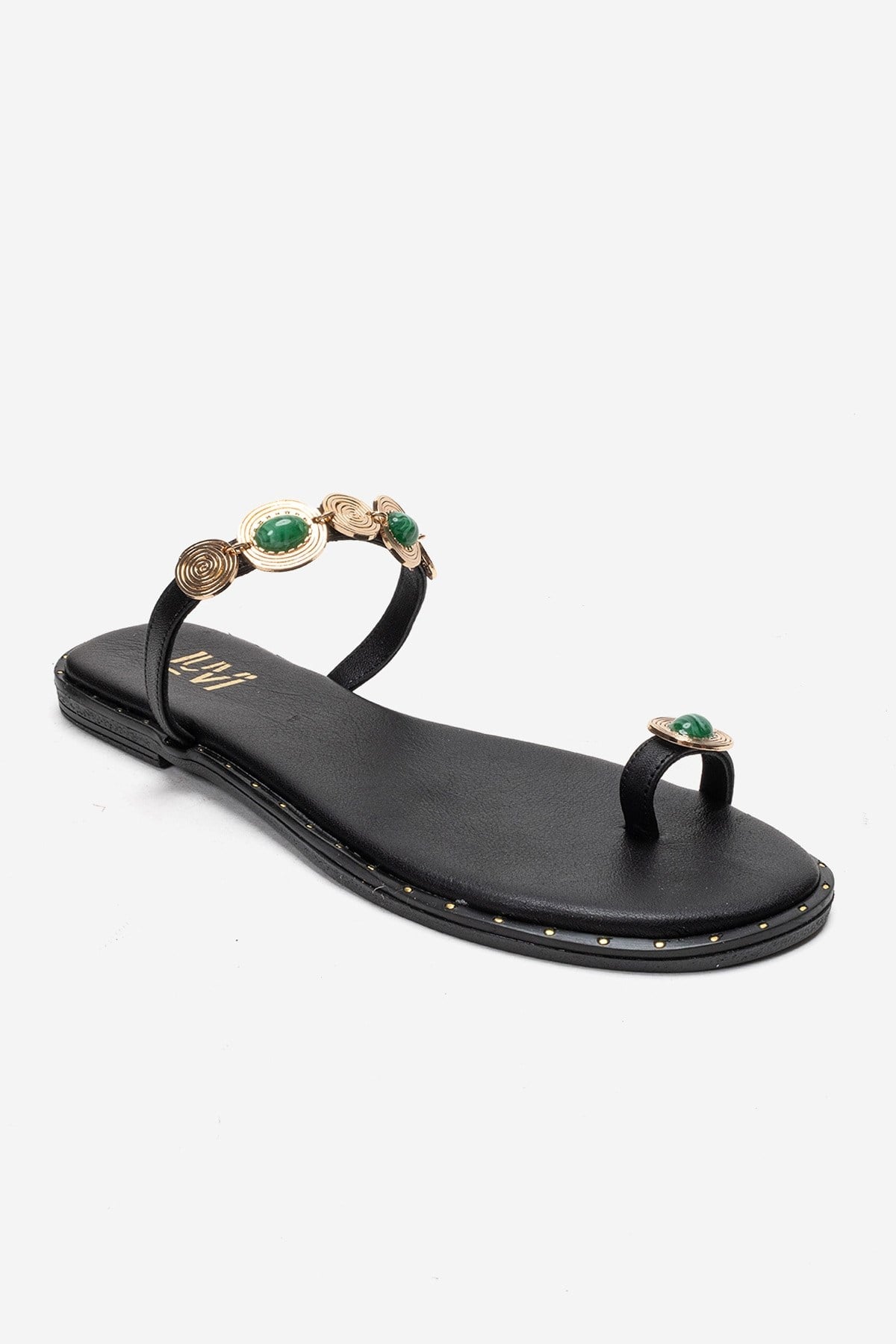 MARTINEZ - Sandalia de tanga de cuero auténtico negro (Mujer)
