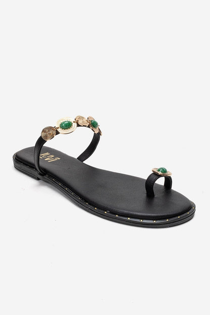 MARTINEZ - Sandalia de tanga de cuero auténtico negro (Mujer)