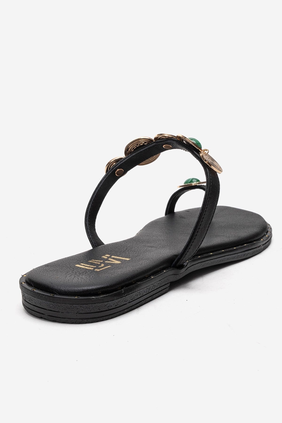 MARTINEZ - Sandalia de tanga de cuero auténtico negro (Mujer)