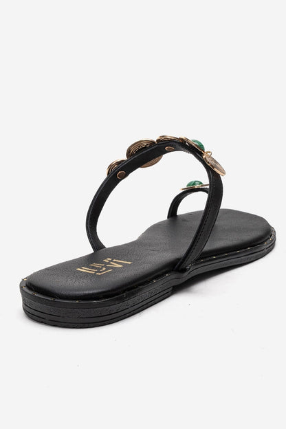 MARTINEZ - Sandalia de tanga de cuero auténtico negro (Mujer)