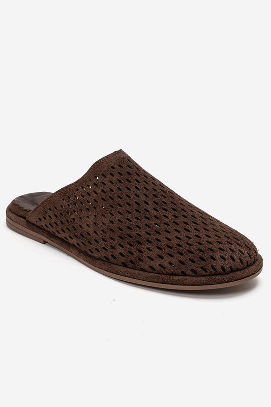 Melara - Pantufla de cuero genuino marrón con puntera cerrada (Mujer)