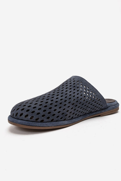 Melara - Navy Genuine Leather Closed-Toe Slide (Women)
