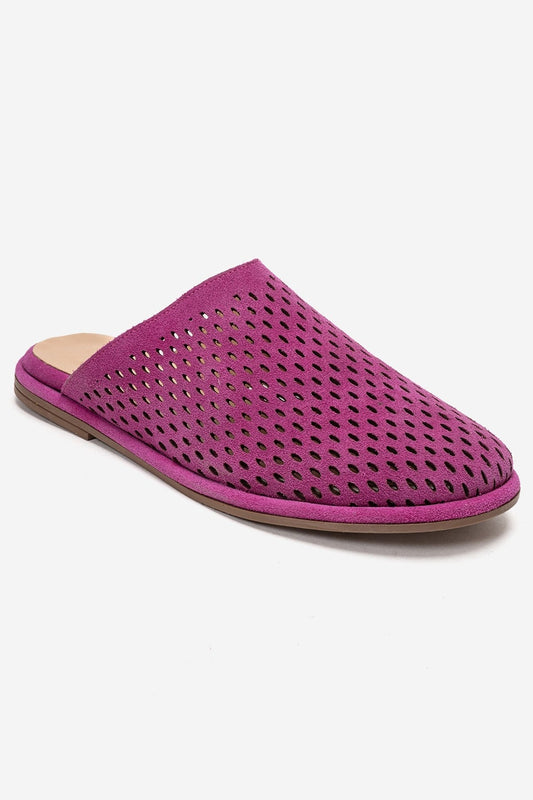 Melara - Sandalia destalonada de piel genuina (ante) perforada fucsia con puntera cerrada (Mujer)
