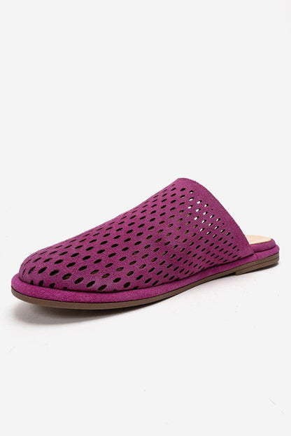 Melara - Sandalia destalonada de piel genuina (ante) perforada fucsia con puntera cerrada (Mujer)