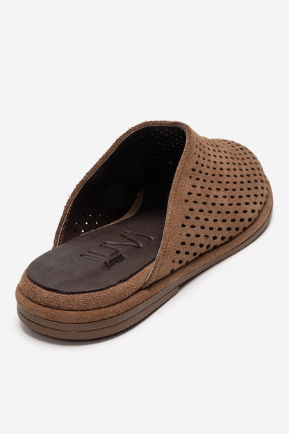 Melara - Camel Genuine Leather (Suede) Perforated Closed-Toe Slide (Women)