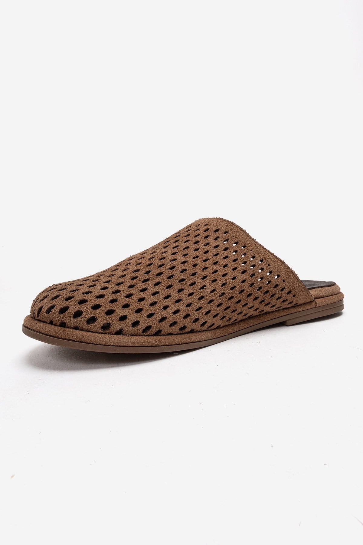 Melara - Camel Genuine Leather (Suede) Perforated Closed-Toe Slide (Women)