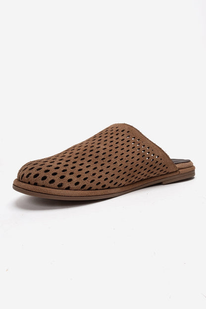 Melara - Camel Genuine Leather (Suede) Perforated Closed-Toe Slide (Women)